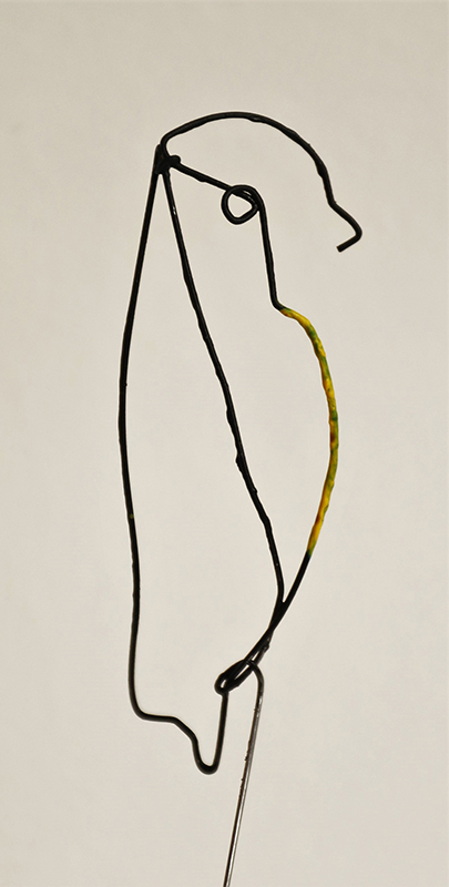 Puttertje op rietstengel - verenstaal en acrylverf