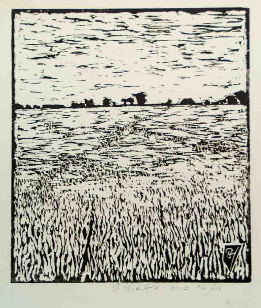 korenveld in Norfolk - houtsnede