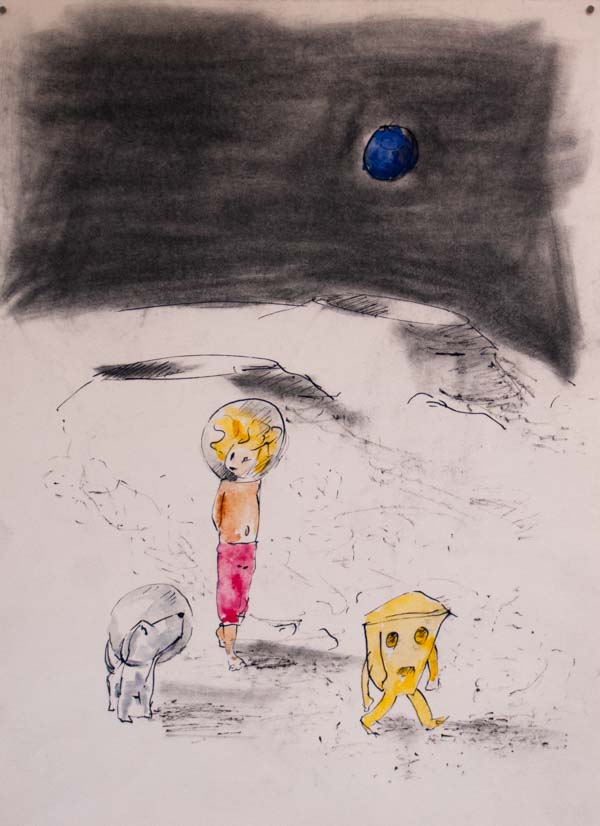 Illustraties uit Maudje en Bubbels vliegen naar de Maan