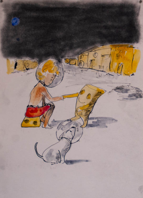 Illustraties uit Maudje en Bubbels vliegen naar de Maan