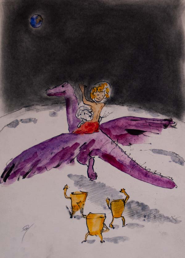 Illustraties uit Maudje en Bubbels vliegen naar de Maan